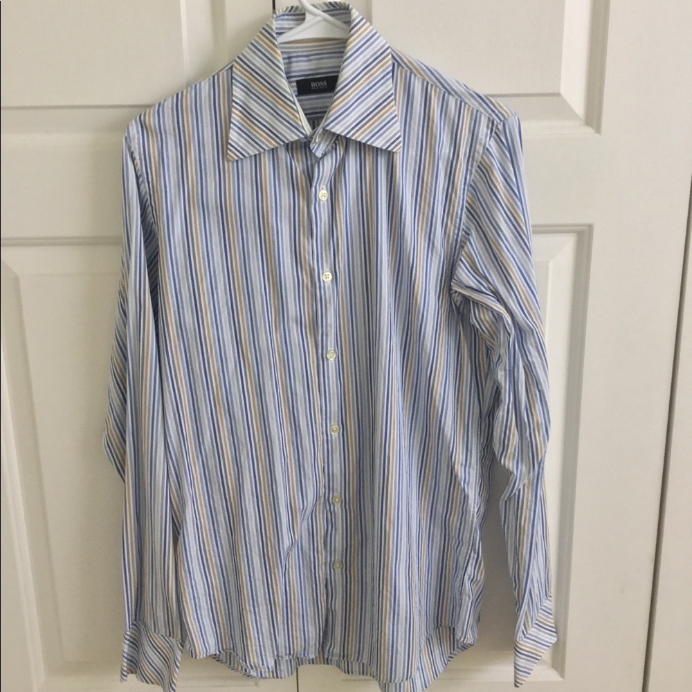 Hugo Boss white/blue/gold striped button down